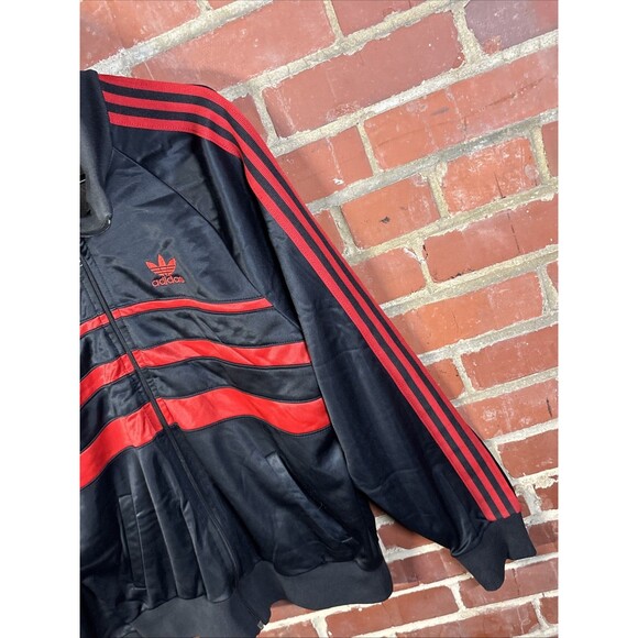 Vintage 80s Adidas Track Suit Jacket USA Made Full Zip Black/Red Hiphop Sz Large - Picture 7 of 8